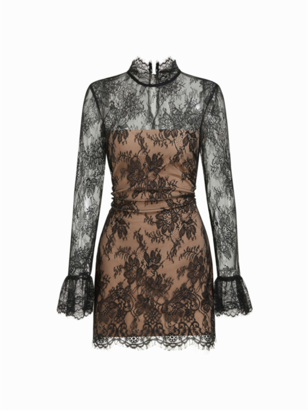 Cider Black Lace Stand Collar Long Sleeve Straight Mini Dress Size 10